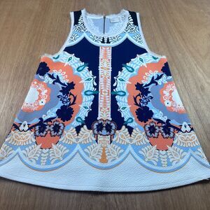 Womens JOA Small Sleeveless Floral Print Top Zip Back Frayed Trim